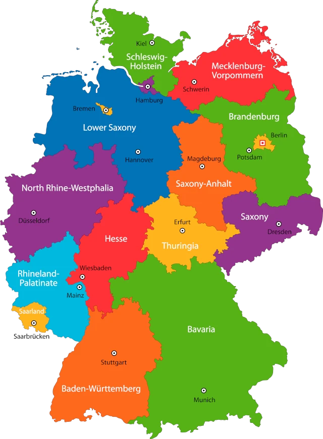 German Map of Areas and Cities when moving to Germany from Canada
