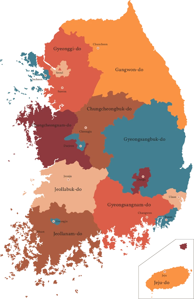 South Korea with 16 provinces